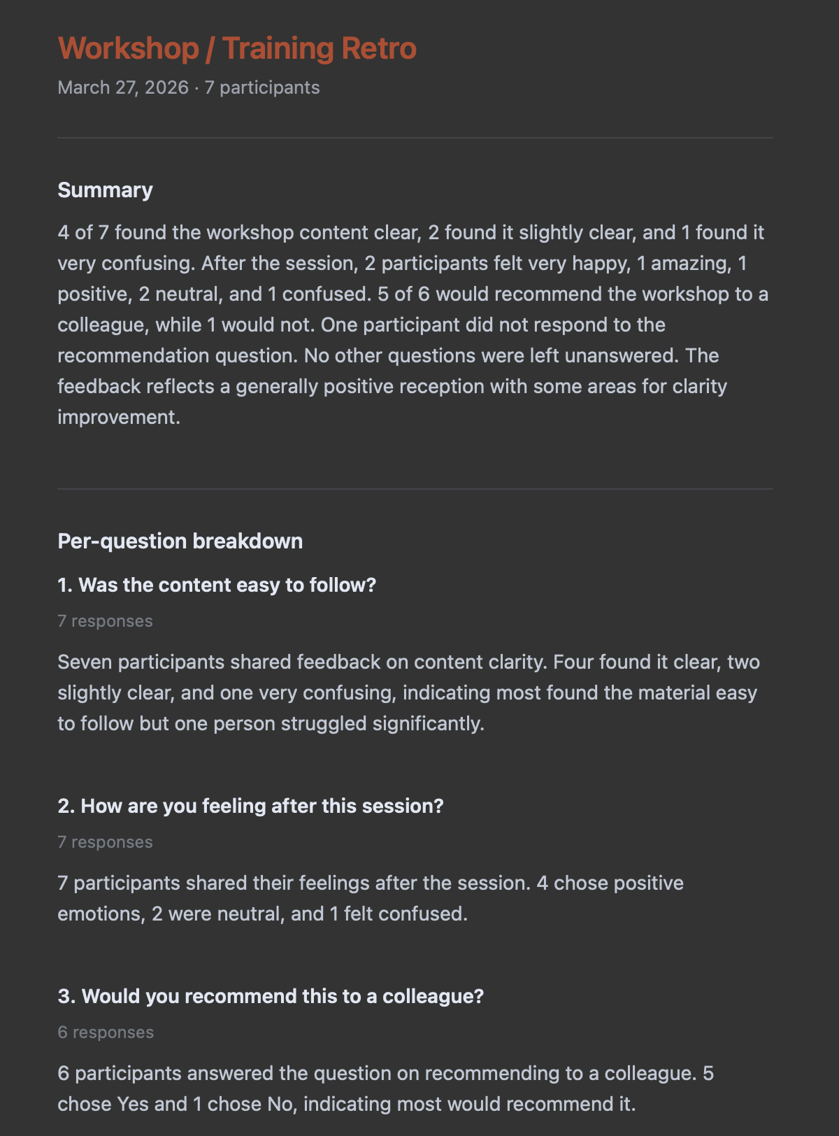 AI-generated summary email delivered after session